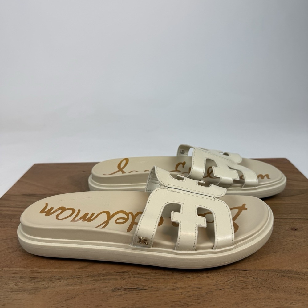 New Womens Sam Edelman Valeri Leather Beige Slides Sandals Size 7.5 M - Picture 4 of 8